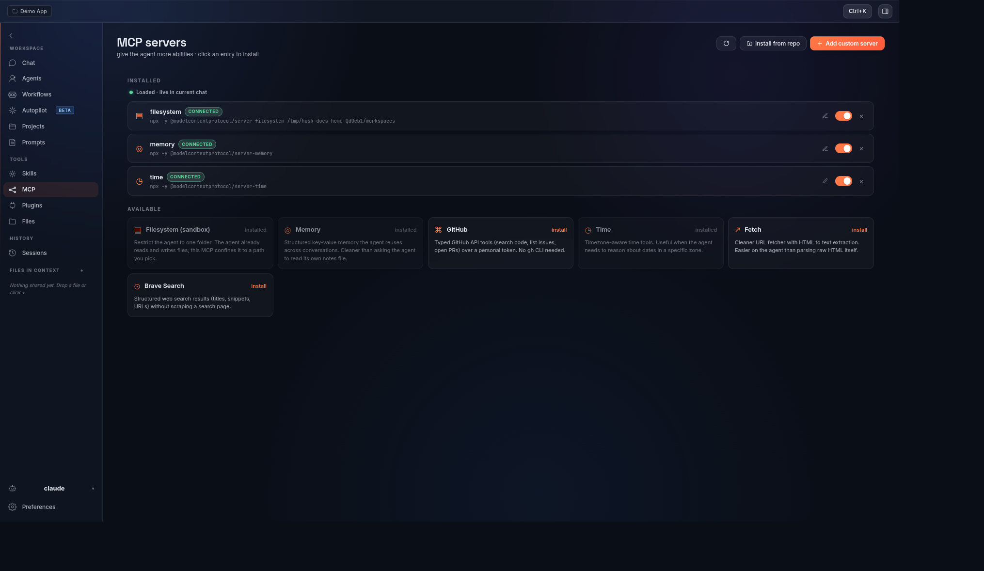 MCP servers page